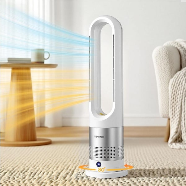 Devanti Bladeless Tower Fan Heater and Cooler 2in1 Portable Oscillation Fan for Bedroom Room Office