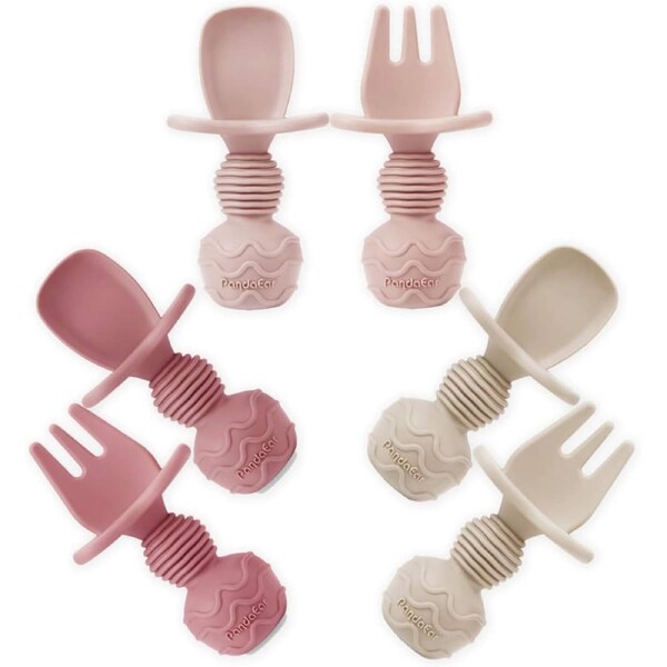 PandaEar 6 Pack Silicone Baby Spoons and Fork Feeding Set- Anti-Choke First Self Feeding Utensils for Baby Led Weaning Ages 3 Months