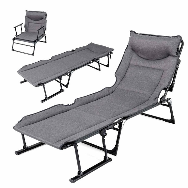 Costway 3 in 1 Folding Camping Cot Convertible Single Sofa Chair Lounge Sleeper Bed w/6-Position Adjustable Backrest