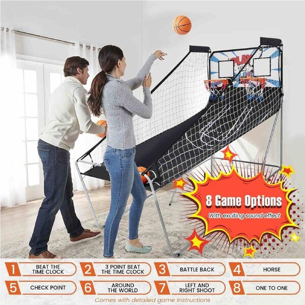Costway Arcade Basketball Game Double Shooting Machine 4 Players Electronic Scoring w/8 Playing Modes&4 Balls