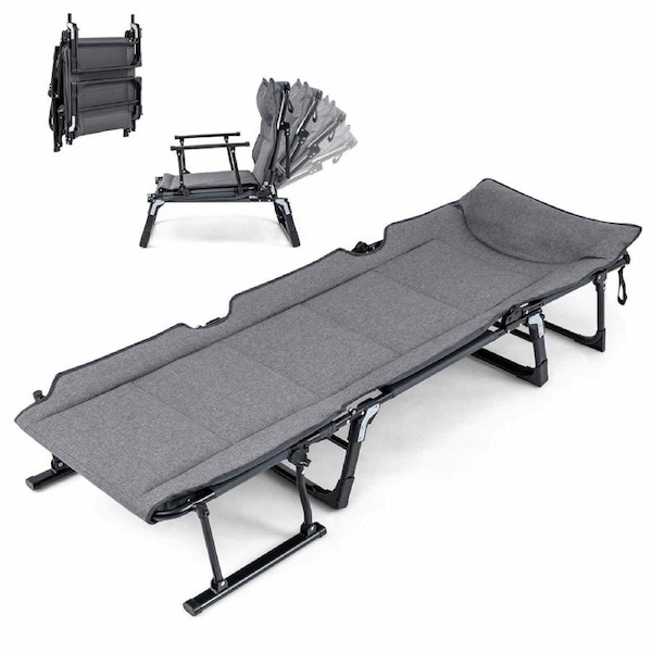 Costway 3 in 1 Folding Camping Cot Lounge Sleeper Bed Convertible Single Sofa Chair w/6-Position Adjustable Backrest