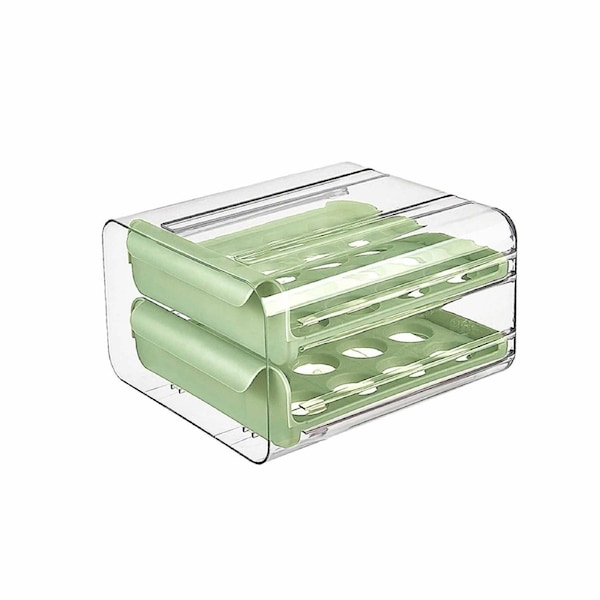 32 Grids Double Layer Green Egg Storage Carton Drawer Fridge Organizer