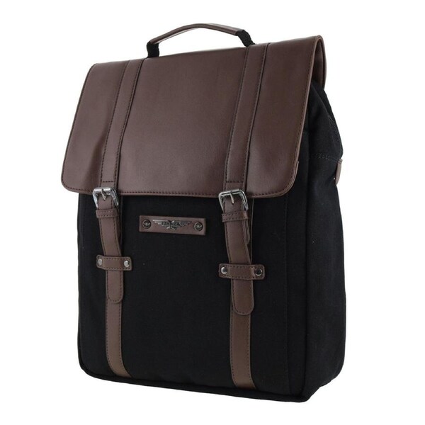 POLICE Messenger Backpack Bag with Laptop Computer Sleeve in Black