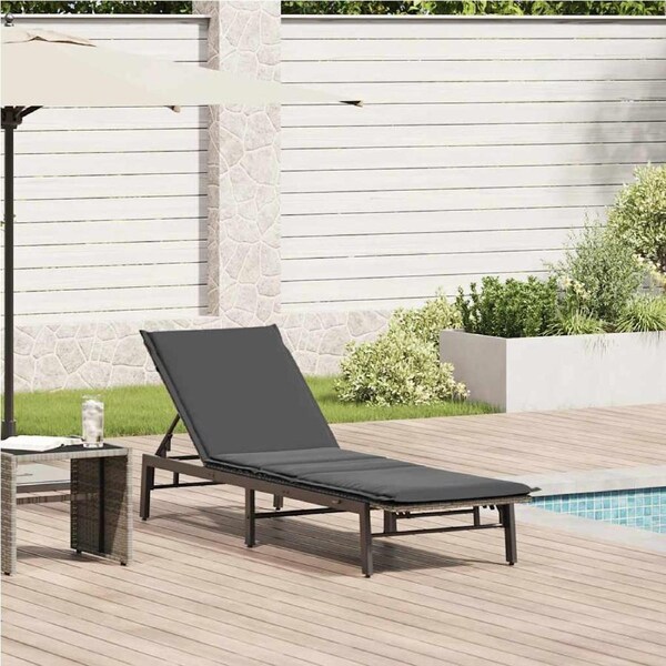 Sun Lounger with Cushion Grey Poly Rattan vidaXL