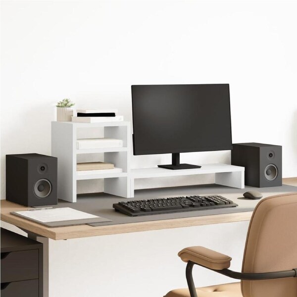 Monitor Stand with Desk Organiser White Engineered Wood vidaXL