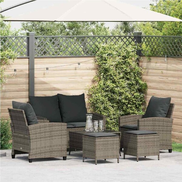 6 Piece Garden Sofa Set with Cushions Grey Poly Rattan vidaXL