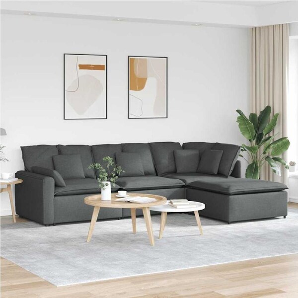 Modular Sofa with Footstool&Cushions Fabric Dark Grey vidaXL