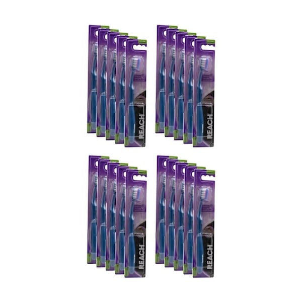 20PK Reach Ultimate Care Toothbrush W/ 14-Degree Angled Neck Med Asstd Colours