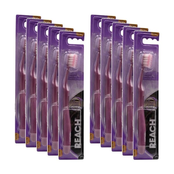 10PK Reach Ultimate Care Toothbrush W/ Multi-Level Bristles Soft Asstd Colours