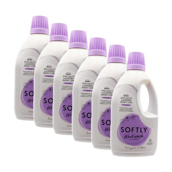 6PK Softly Specialty Wool Front & Top Loader Laundry Wash 1.25L Lavender Scented