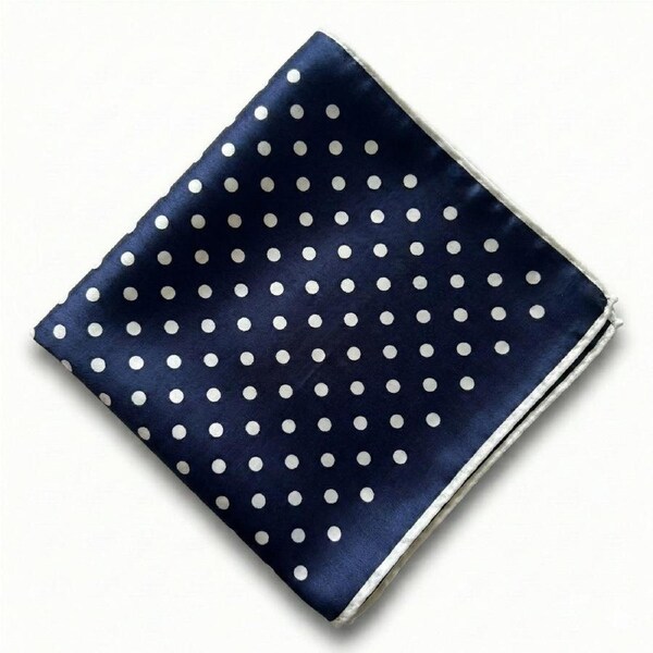 Formalaties Satin Polka Dot Hank Pocket Square Handkerchief in Navy/White
