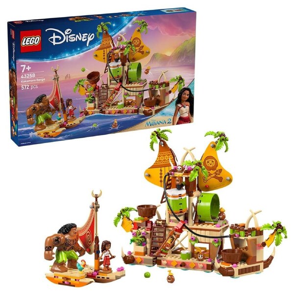 LEGO Disney Moana Kakamora Barge 43258 Building Set with 572 Pieces, 9 Characters, and Splitting Feature