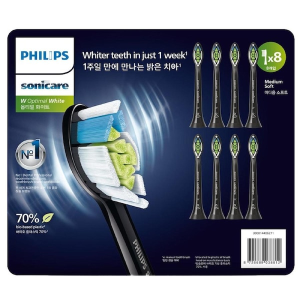 Philips Sonicare W2 Optimal Standard Brush Heads 8 Pack Black - Removes Plaque, Whitens Teeth, BrushSync Technology