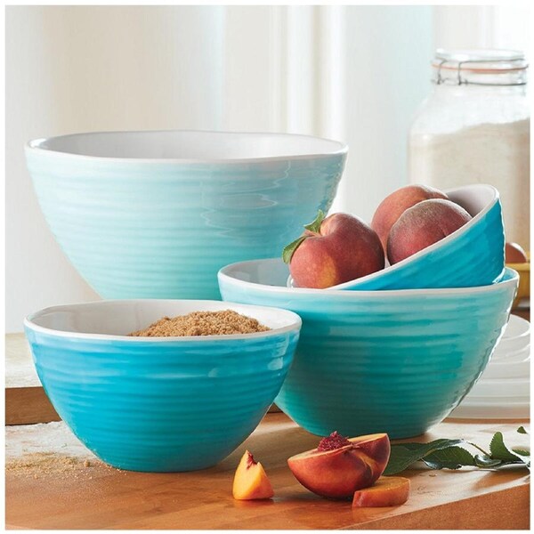 Pandex Ombre Mixing Bowls 4 Piece Set Teal, 100% Melamine, Heavy Weight, Dishwasher Safe, Lids Included