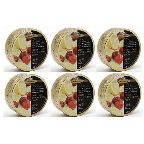 Simpkins Citrus Lemon Sour Cherry Drops 200g x 6 Tins