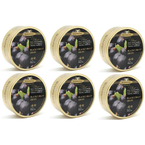 Simpkins Blackcurrant Drops 200g x 6 Tins