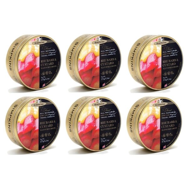 Simpkins Rhubarb Custard Drops 200g x 6 Tins