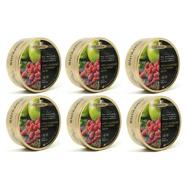 Simpkins Apple Raspberry Cranberry Drops 200g x 6 Tins