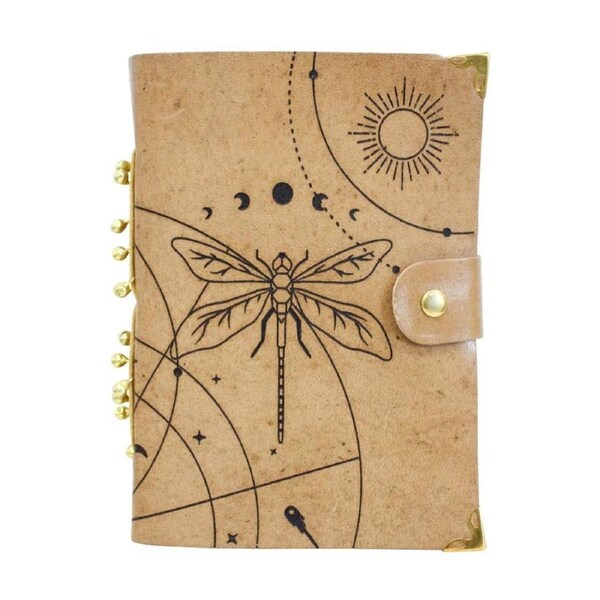 LVD Brown Leather Astrology And Dragonfly Writing Notebook Journal 13x18cm