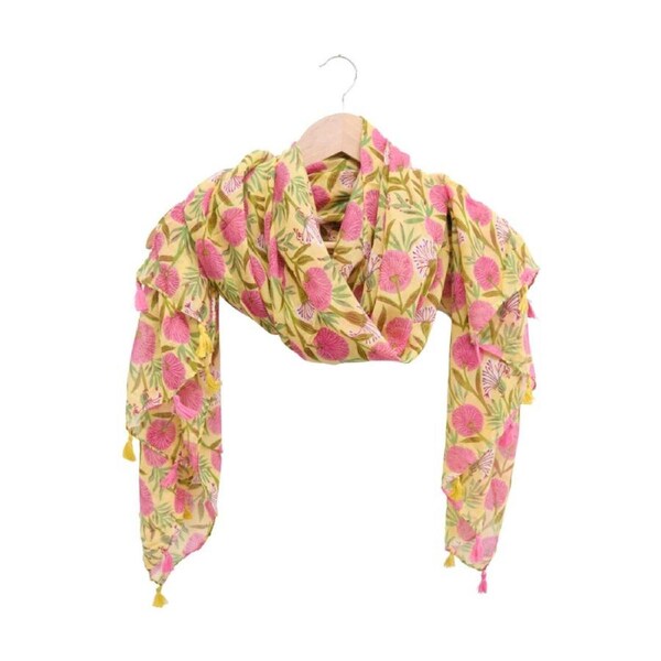 LVD Womens Fashion Scarf Lightweight 90x180cm Pink/Yellow Floral