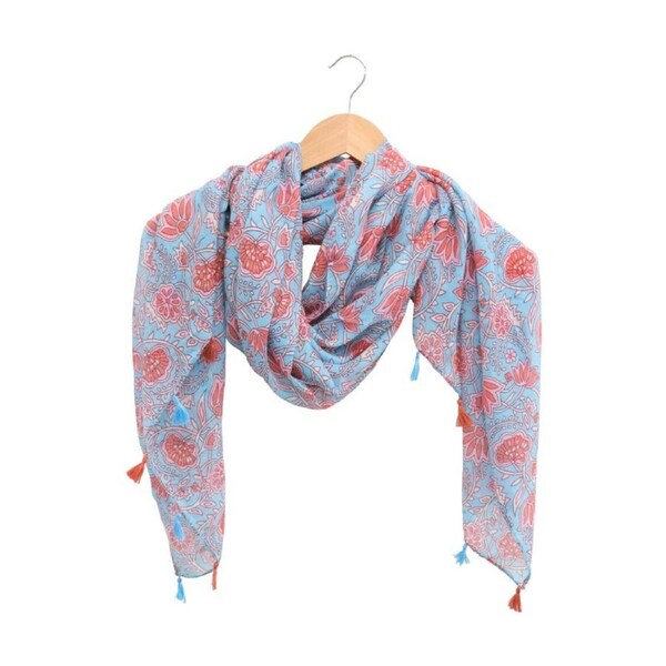 LVD Womens Fashion Scarf Lightweight 90x180cm Blue/Pink Paisly