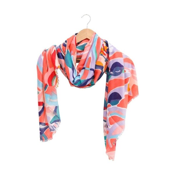LVD Womens Fashion Scarf Lightweight 90x180cm Tropics Abstract Red