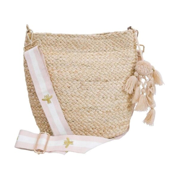 LVD Jute Women Tote Handbag W/ Beige Cross Body Strap 30x10x27cm
