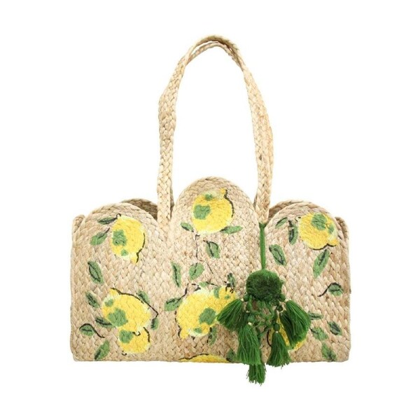 LVD Womens Lemoncello Yellow Lemon Jute Scallop Handbag 40x13x30cm
