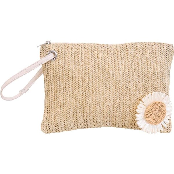 LVD Womens Textured Woven Sunflower Purse W/ Wrist Strap 26x19x3cm