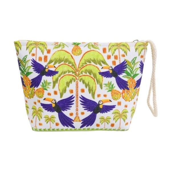 LVD Palm Tree/Blue Birds Toucans Purse Bag W/ Wrist Strap 22x6x15cm