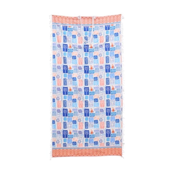 LVD 2-in-1 Blue/range Summer Tiles Microfibre Beach Towel & Bag 90x180cm