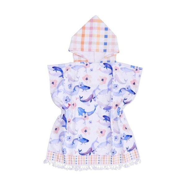LVD Kids Blue/Pink Whale Microfibre Poncho Towel W/ Pockets 70x70cm