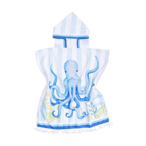 LVD Kids Blue Octopus Microfibre Poncho Towel W/ Pockets 70x70cm