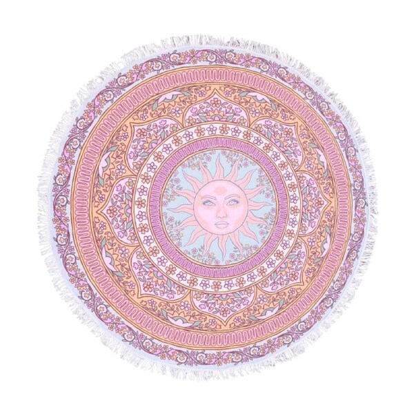 LVD Round Microfibre Boho Beach Towel Celestial Pink Sun 150x150cm