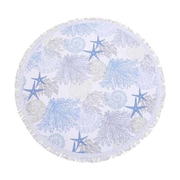 LVD Round Microfibre Sea Beach Towel Blue/White Reef 150x150cm