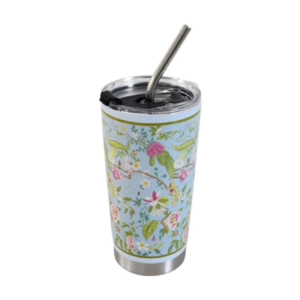 3pc LVD Straw Drink Cup Set W/ Botanica Garden & Straw-Cleaning Brush 600ml