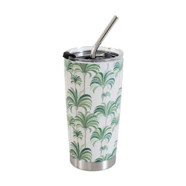 3pc LVD Straw Drink Cup Set W/ Palm Tree & Straw-Cleaning Brush 600ml
