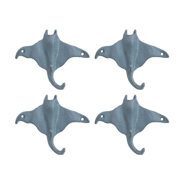 4PK LVD Blue Stingray Wall Decoration Hook Coastal Home Decor 16x3x13cm