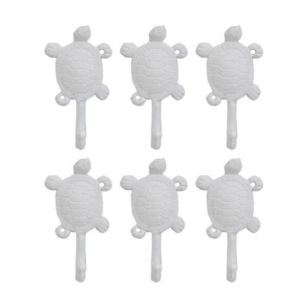 6PK LVD White Turtle Wall Decoration Hook Coastal Home Decor 8x4.5x14cm
