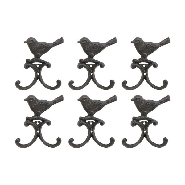6PK LVD Bird Double Hook Home Wall Decoration Antique FInish 12.5x3.5x13.5cm