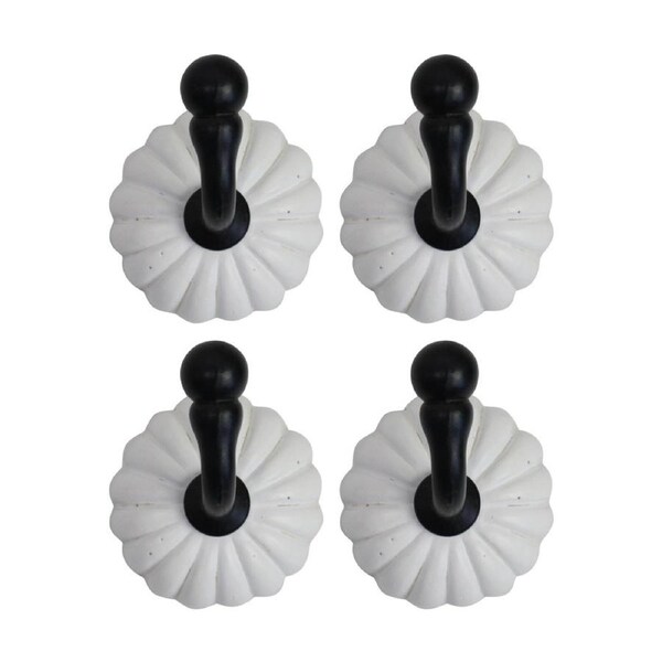 4PK LVD Chloe Aged White Resin Flower Hook Home Wall Decoration 5x5.2x6cm