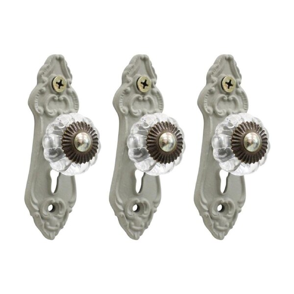 3PK LVD LaPorte Grey Hook Vintage Home Wall Decoration 9.5x3x3.3cm