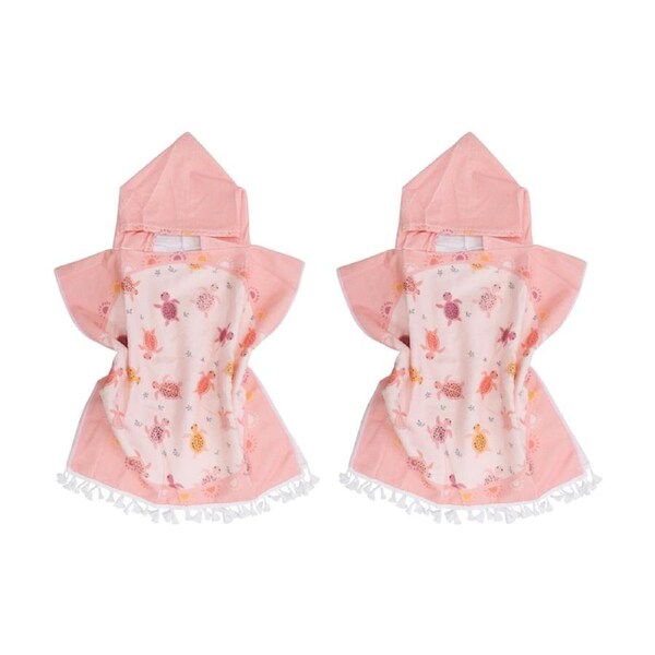 2PK LVD Toddler/Children Microfibre Towel Poncho Pink Turtles 50x50cm