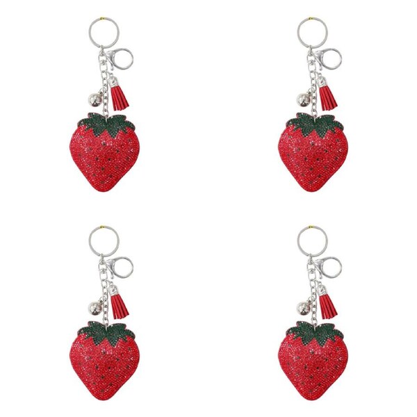 4PK LVD Kids Red Strawberry Keyring/ Bag Hanger Accessory 6.5x7x2.5cm