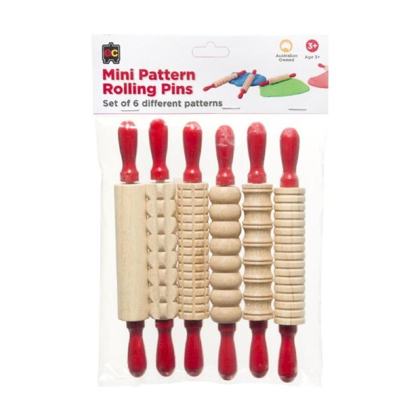 6pc Educational Colours Mini Pattern Paint Rolling Pins Set Kids Art/Craft 3y+
