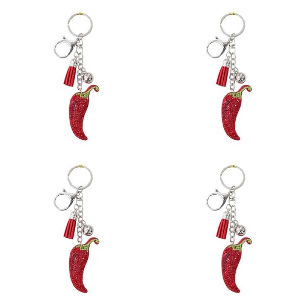 4PK LVD Kids Red Chilli & Rhinestone Keyring/Bag Hanger Accessory 7x3x1.5cm