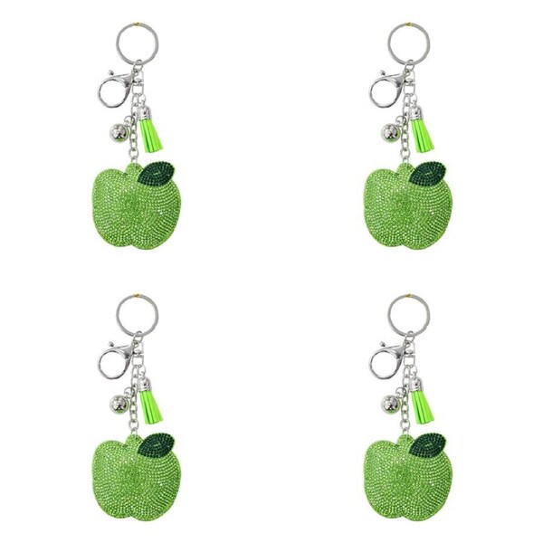 4PK LVD Kids Sparkly Green Apple Keyring/Bag Hanger Accessory 6x6x2.5cm