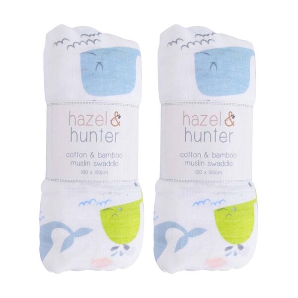 2PK LVD Cotton/Bamboo Muslin Children/Baby Wrap Whales 110x110cm