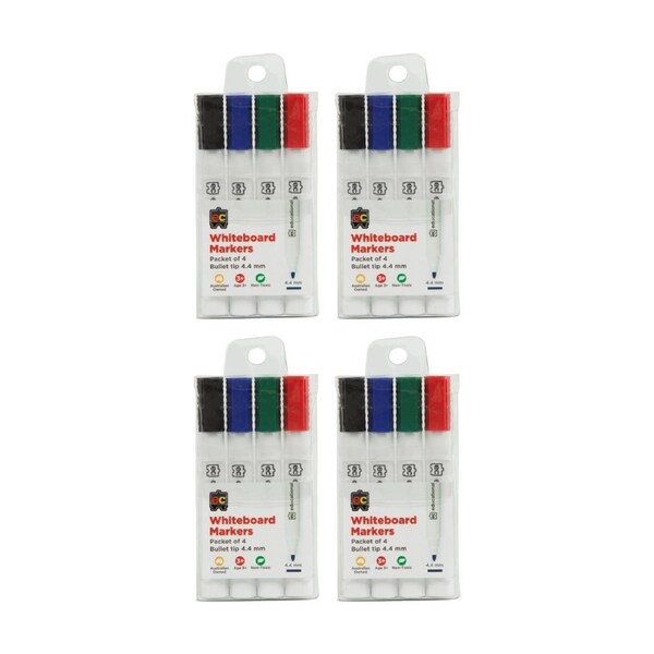 4x 4pc Educational Colours Whiteboard Thick Coloured Marker Nib Size 3y Assorted