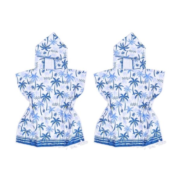 2PK LVD Kids Blue Palm Trees Microfibre Poncho Towel W/ Pockets 70x70cm